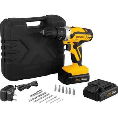 Parafusadeira/furadeira de impacto a bateria, 20 V, fonte de carregamento bivolt automática, com 2 baterias