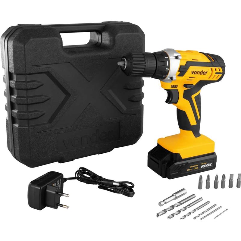 Parafusadeira/furadeira a bateria, 20 V, fonte de carregamento bivolt automática