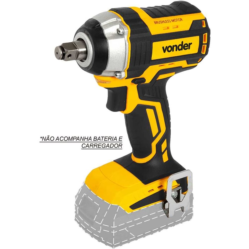 Chave de impacto, bateria intercambiável 18 V, encaixe de 1/2", sem bateria e sem carregador