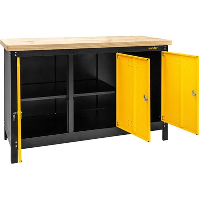 Bancada fechada com tampo de madeira e 3 portas, 1.500 mm x 920 mm x 600 mm