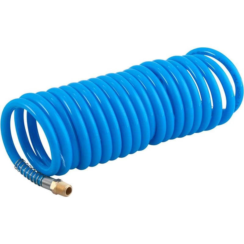 Mangueira/tubo poliuretano azul, espiral, conector 1/4" NPT macho, 6,5 mm x 10,0 mm, com 5,0 m