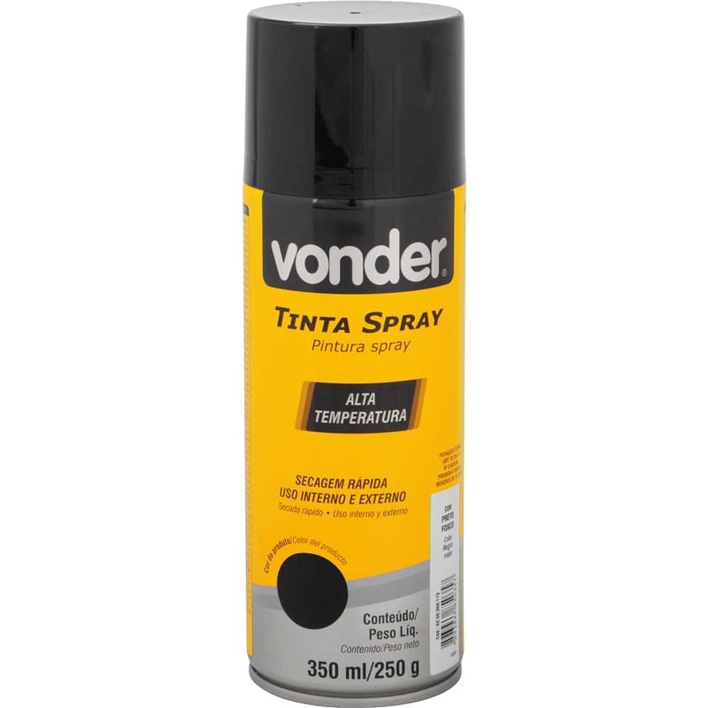Tinta em spray alta temperatura, preto fosco, 350 ml/250 g