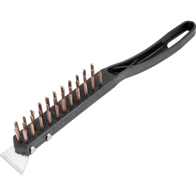 Escova manual com cerdas de aço, 3 fileiras, com cabo de plástico com raspador