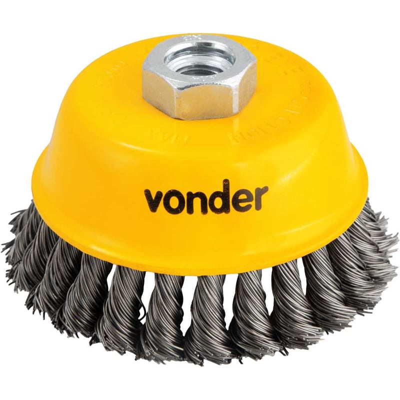 Escova de aço inox tipo copo, 4", torcida