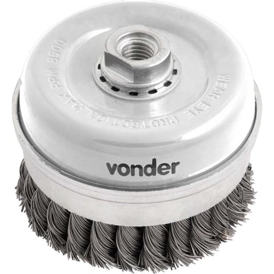 Escova tipo copo 4" torcida, em aço carbono, industrial