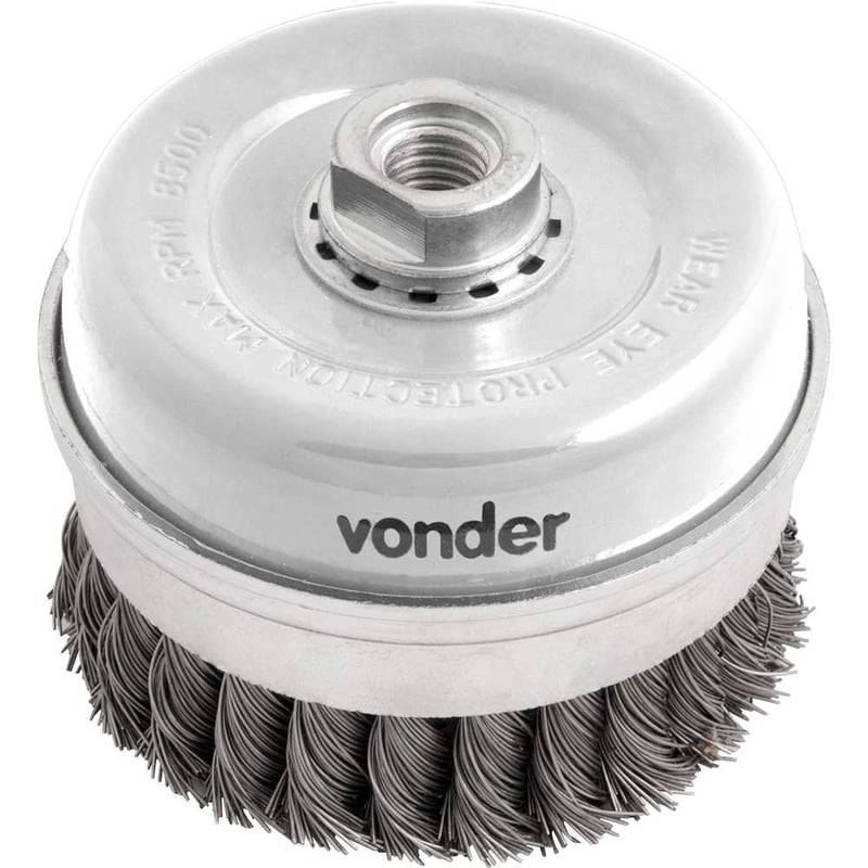 Escova tipo copo 4" torcida, em aço carbono, industrial