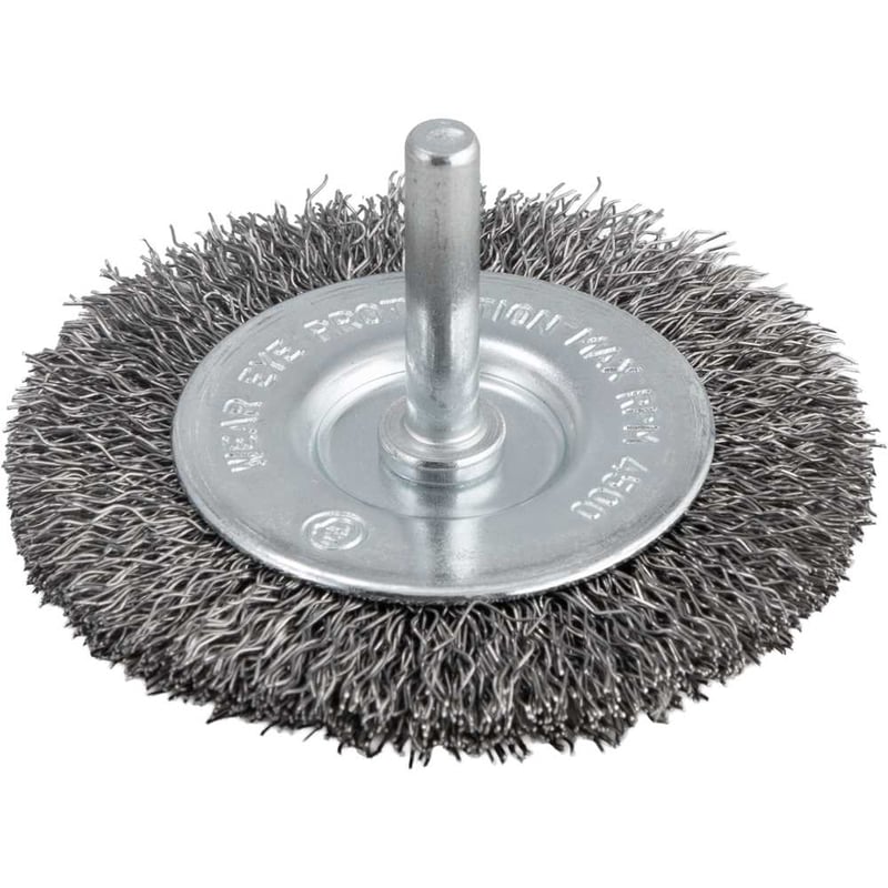 Escova circular 3", cerdas em aço inox, 4.500/min, com haste 1/4"