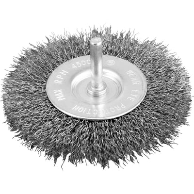 Escova circular 4", cerdas em aço inox, 4.500/min, com haste 1/4"