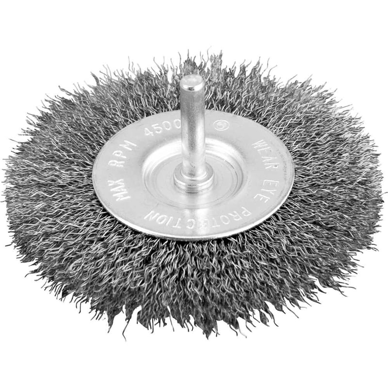 Escova circular 4", cerdas em aço inox, 4.500/min, com haste 1/4"