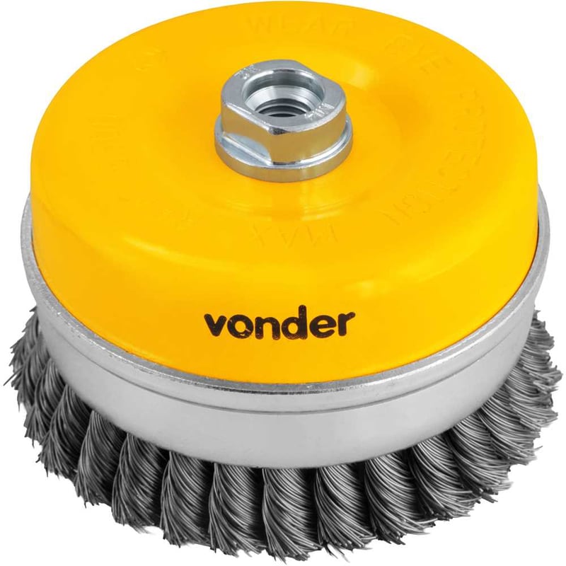 Escova tipo copo 5" torcida, em aço carbono, industrial