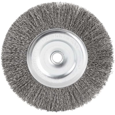 Escova circular de aço inox ondulado, 6" x 1/2" x 1/2" (152,4 mm x 12,7 mm x 12,7 mm)