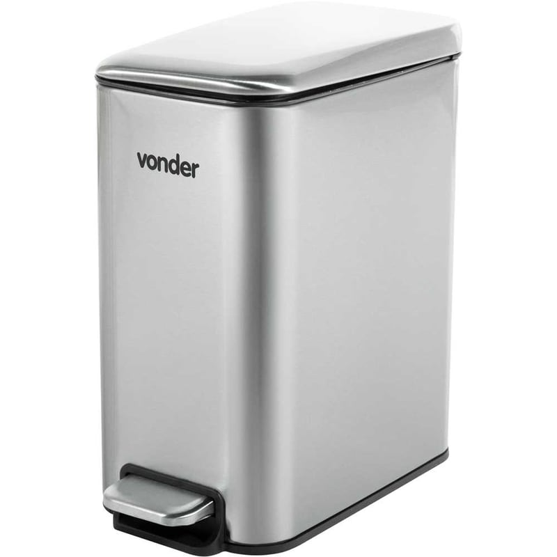 Lixeira retangular, 5 litros, inox, cinza