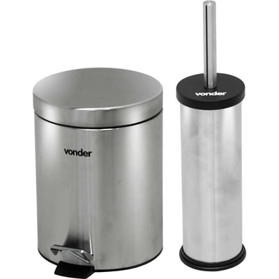Lixeira redonda, 5 litros, inox, cinza, com escova sanitária