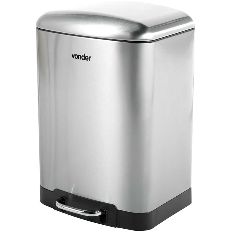 Lixeira retangular, 12 litros, inox, cinza