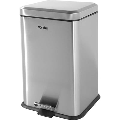 Lixeira retangular, 20 litros, inox, cinza