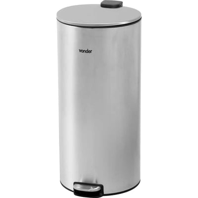 Lixeira redonda, 30 litros, inox, cinza