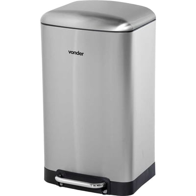 Lixeira retangular, 30 litros, inox, cinza