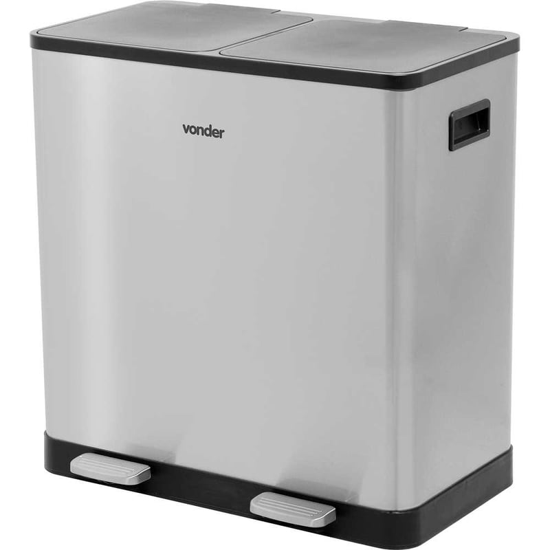 Lixeira retangular dupla, 30 litros, inox, cinza
