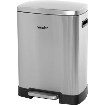 Lixeira retangular, 50 litros, inox, cinza