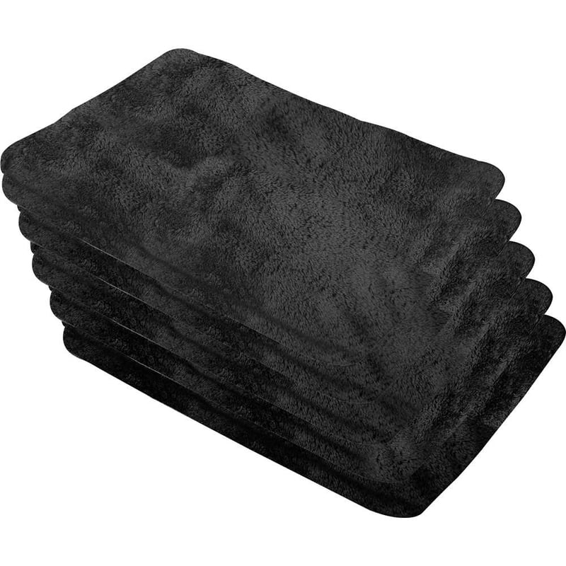 Toalha de microfibra, 30 cm x 40 cm, 200 g/m² (gsm), preta, jogo com 5 peças