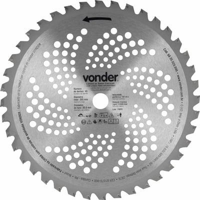Lâmina circular com vídea, para roçadeiras, 255 mm x 20 mm, 40 dentes