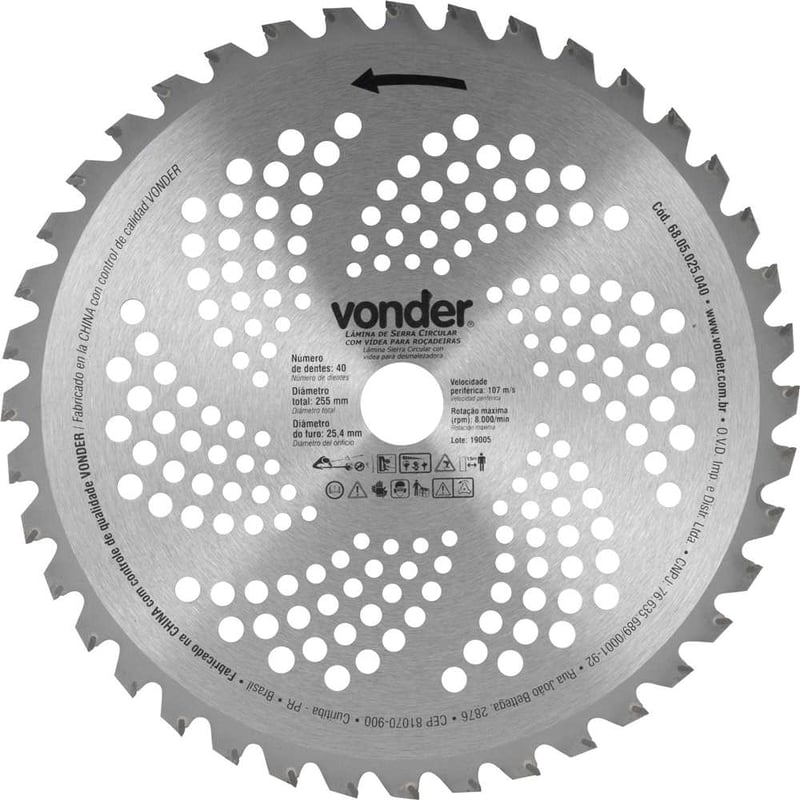 Lâmina circular com vídea, para roçadeiras, 255 mm x 25,4 mm, 40 dentes