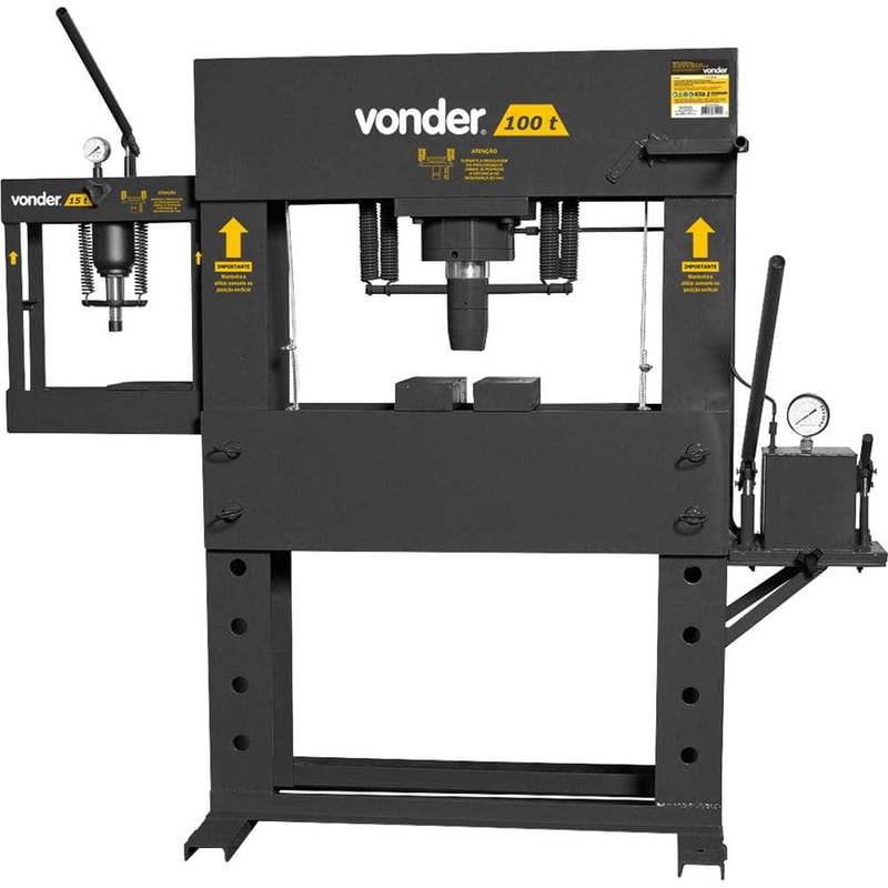 Prensa hidráulica, 100 toneladas, com prensa auxiliar de 15 toneladas