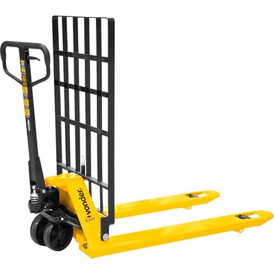 Paleteira hidráulica, 2,5 toneladas (2,5 tf), 1.220 mm x 685 mm, com grade, roda simples de nylon