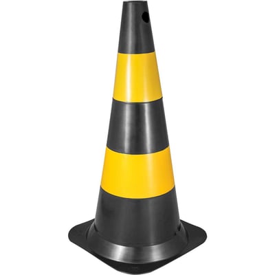 Cone de sinalização com 75 cm, preto e amarelo, em polietileno