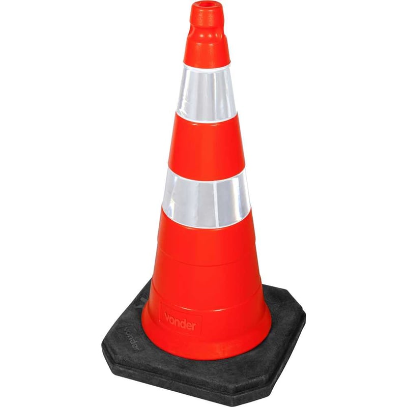 Cone plástico com 75 cm, base em PVC, refletivo branco e laranja