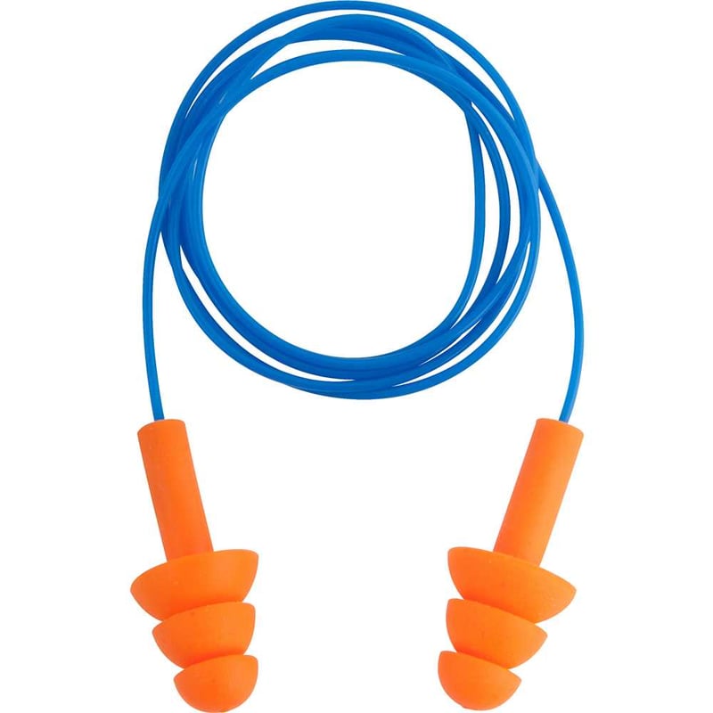 Protetor auditivo tipo plug, de silicone, com cordão em PVC