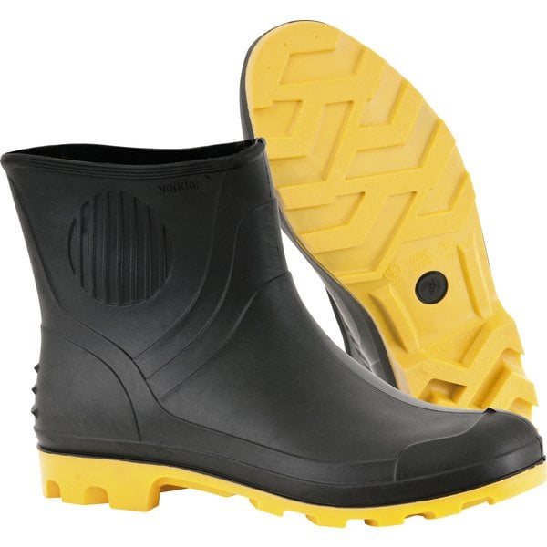Bota de PVC preta e amarela, cano 3/4, sem forro, 39