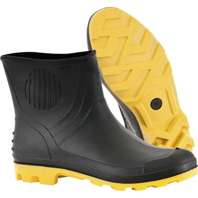 Bota de PVC preta e amarela, cano 3/4, sem forro, 43/44