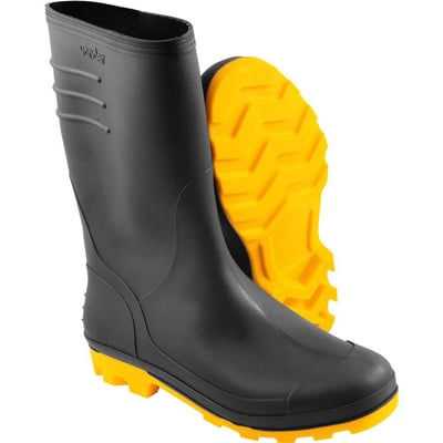 Bota de PVC preta com solado amarelo, 37, cano médio, sem forro