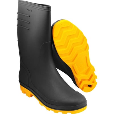Bota de PVC preta com solado amarelo, 41, cano médio, com forro