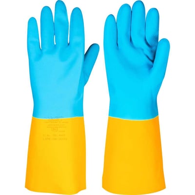 Luva de látex/neoprene, pequena, amarela e azul