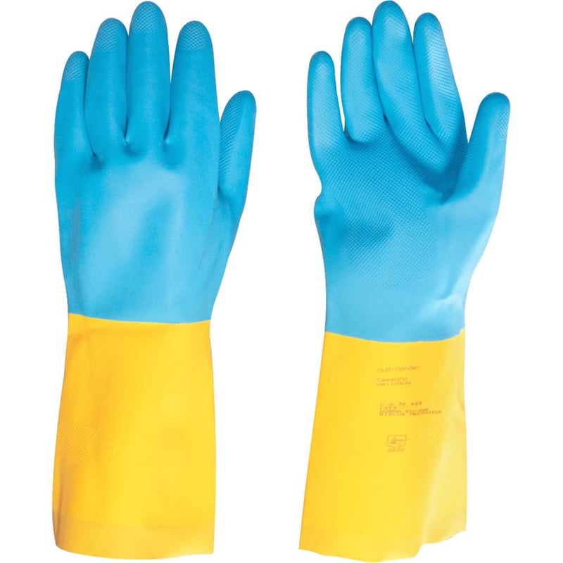Luva de látex/neoprene, extragrande, amarela e azul