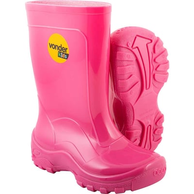Bota infantil de PVC, rosa, com forro, 32/33