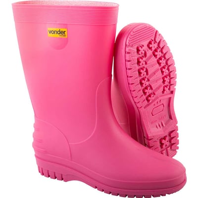 Bota de PVC, rosa, com forro, 36/37