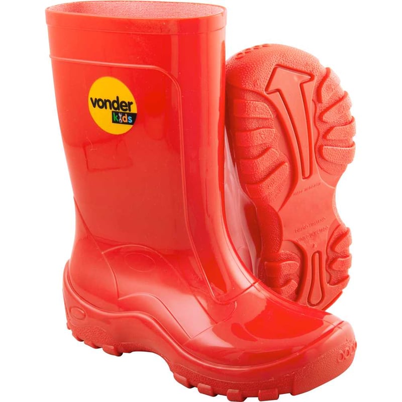 Bota infantil de PVC, vermelha, com forro, 20/21