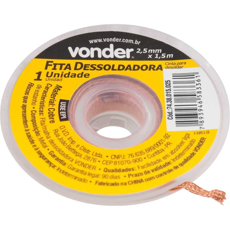 Fita malha dessoldadora 2,5 mm x 1,5 m