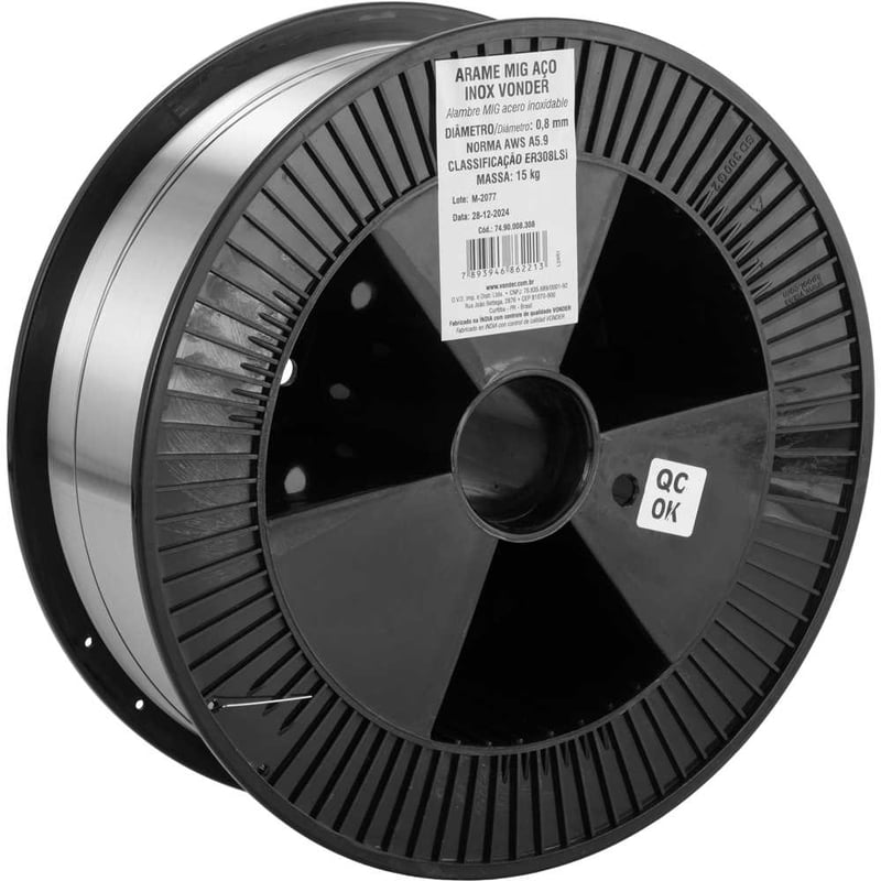 Arame MIG aço inox ER308LSi, 0,8 mm, carretel com 15 kg