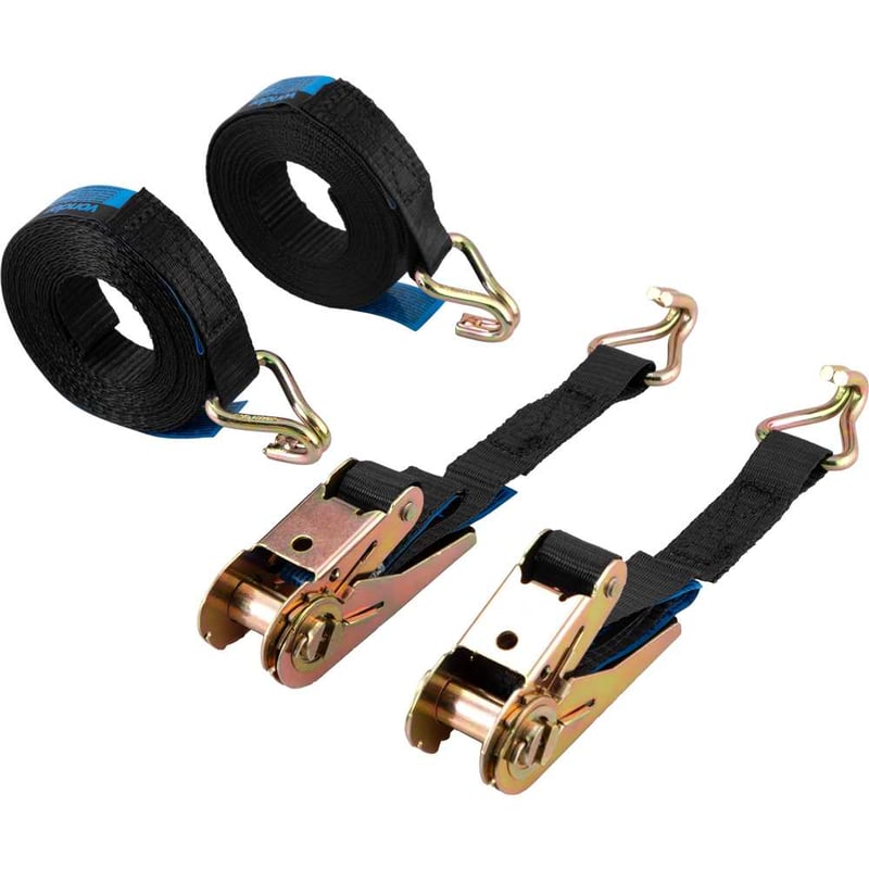 Jogo de cinta com catraca, 0,8 tf/0,4 tf, 25 mm x 4,6 metros, para amarração de carga, encartelado