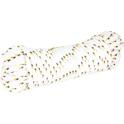 Corda multifilamento trançada 10,0 mm x 30 m, branca com detalhes em preto e amarelo, cartela