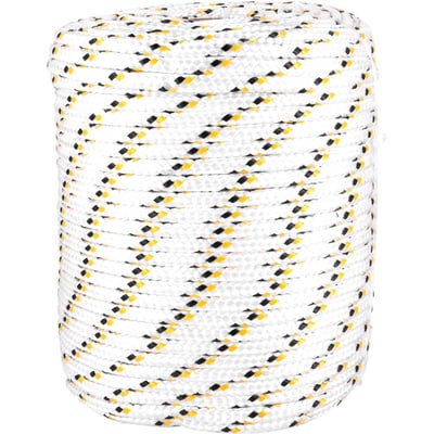Corda multifilamento trançada 8,0 mm x 110 m,branca com detalhes em preto e amarelo
