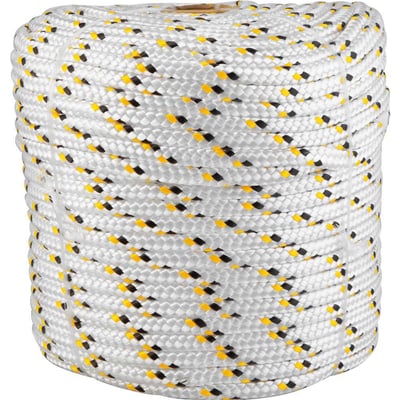 Corda multifilamento trançada 10,0 mm x 110 m, branca com detalhes em preto e amarelo