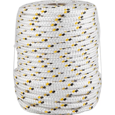 Corda multifilamento trançada 12,0 mm x 50 m, branca com detalhes em preto e amarelo