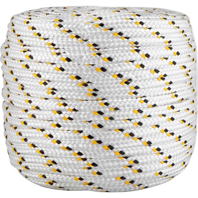 Corda multifilamento trançada 12,0 mm x 110 m, branca com detalhes em preto e amarelo