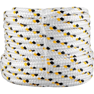 Corda multifilamento trançada 16,0 mm x 50 m, branca com detalhes em preto e amarelo
