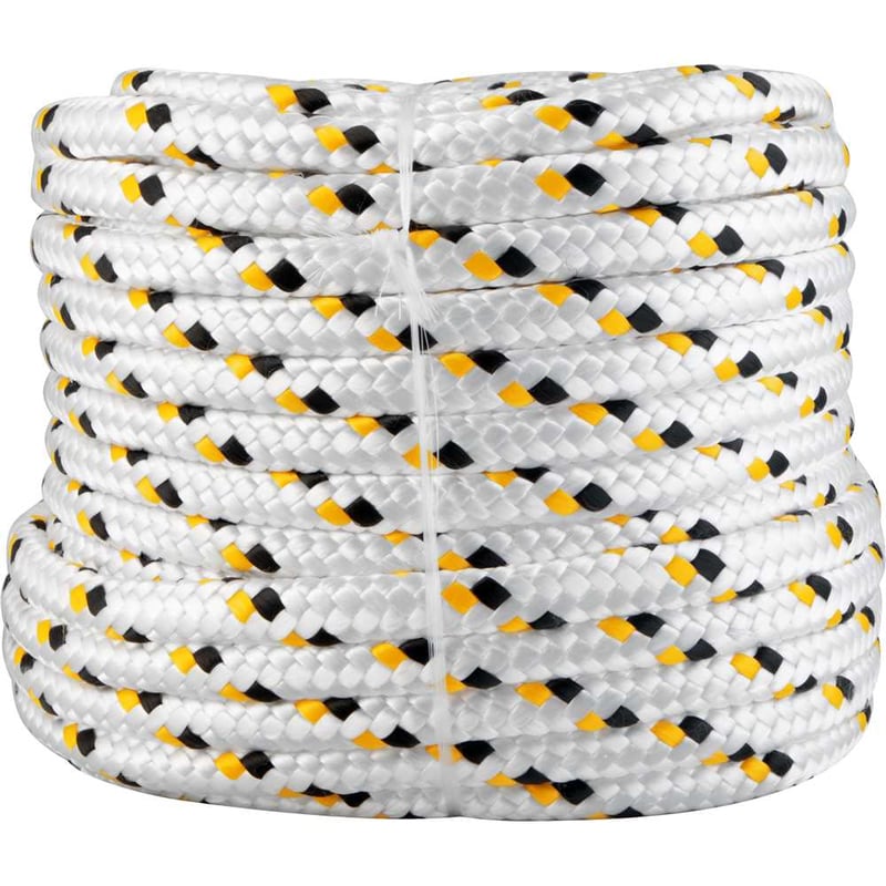 Corda multifilamento trançada 16,0 mm x 50 m, branca com detalhes em preto e amarelo